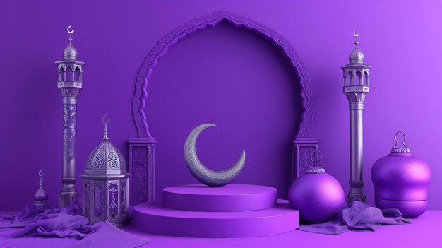 写真 白と紫のテーブルと壁の白い時計を持つ紫色の部屋