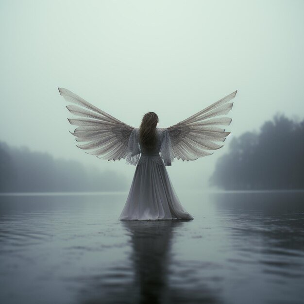 Фото Сияющая девушка-ангел с крыльями