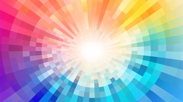 写真 中央に太陽がある色彩の虹 抽象的なダイナミックなハーフトーン・ドット・スタイルのカラフルな背景