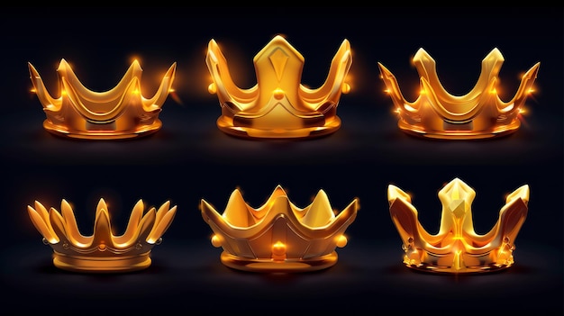 写真 a realistic 3d modern illustration of a golden king crown in different angles a medieval king emblem or game item of treasure an award for kingdom winners or winners
