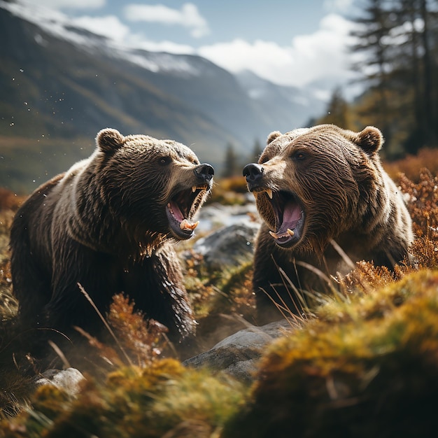 Photo a_realistic_photos_about_a_fight_between_2_grizzly_bears