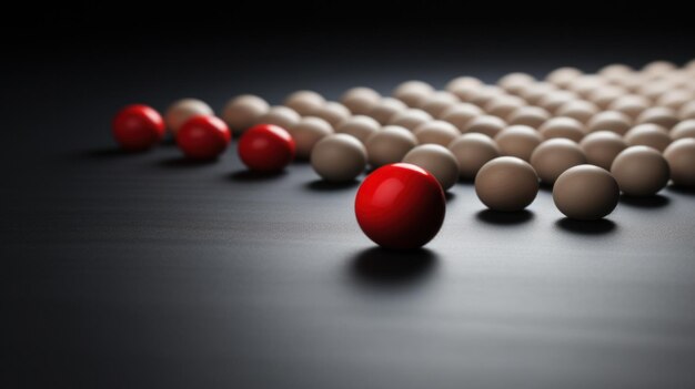 Фото Красный шар - единственный в группе белых шаров.