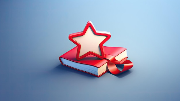 Фото Красная книга со звездой на вершине лежит на синем фоне.