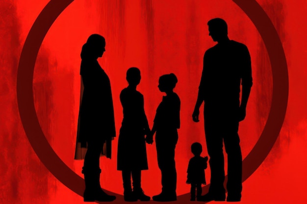 사진 가족의 어두운 면이라는 단어가 있는 빨간색 원