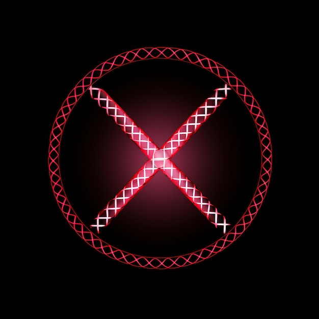 写真 黒の背景に円の中に赤い十字