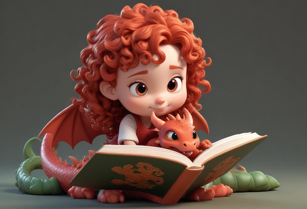 写真 赤いの女の子と赤いドラゴン
