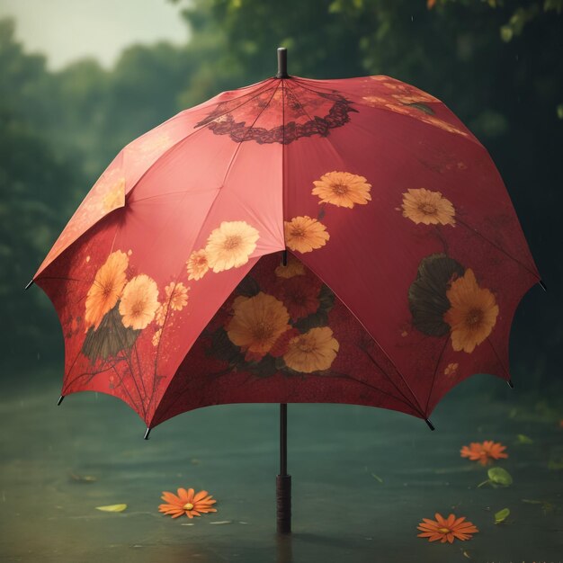 사진 공원 에 있는 길 에  ⁇ 은 우산 이 놓여 있다