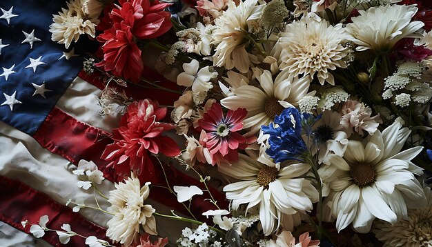 写真 赤と白と青の花 黒の歴史の月