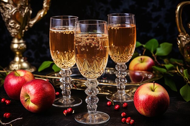 写真 爽やかなリンゴジュースモックテールリンゴのスライスと一緒に豪華なグラスで提供されます