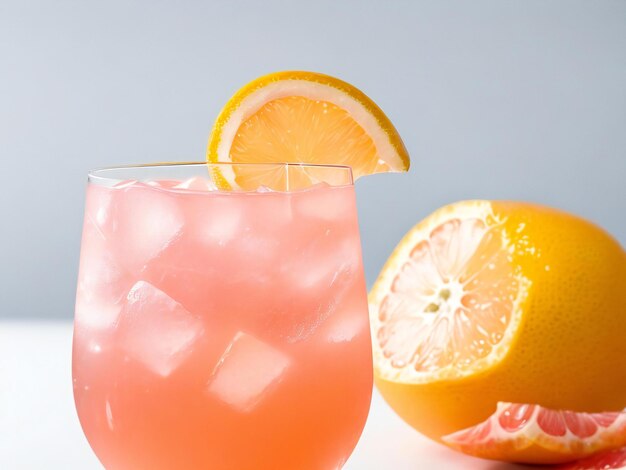 写真 ピンクのグレープフルーツの飲み物グラスに 爽やかな柑橘類のカクテルが作られました