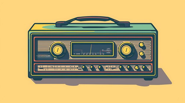 Foto a retrostyled illustration of a vintage radio with a handle the radio is green and has a yellow background