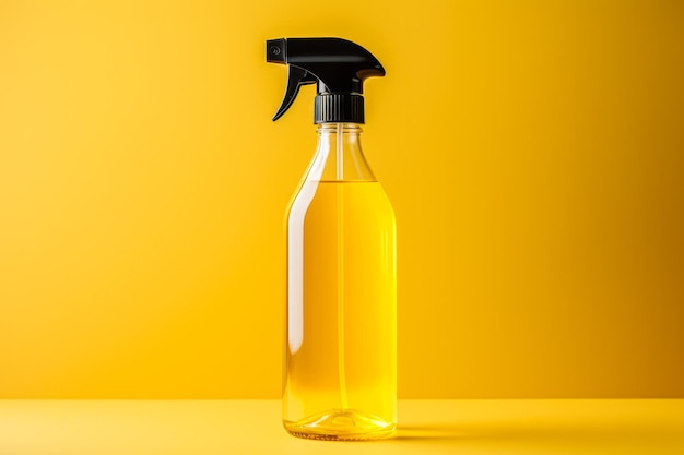 Фото Многоразовая бутылка с спреем для очистки стекла, изолированная на желтом градиенте