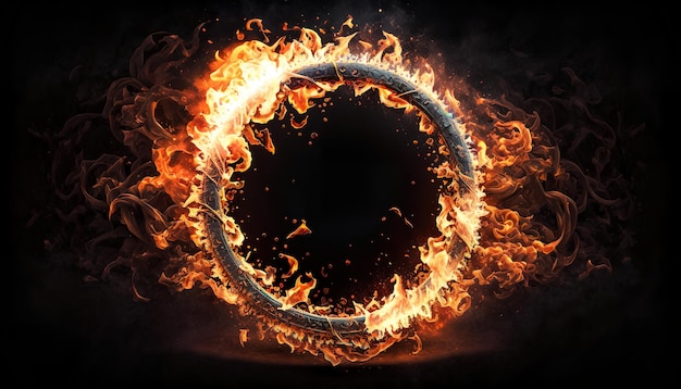 写真 黒の背景に火の輪が表示されます