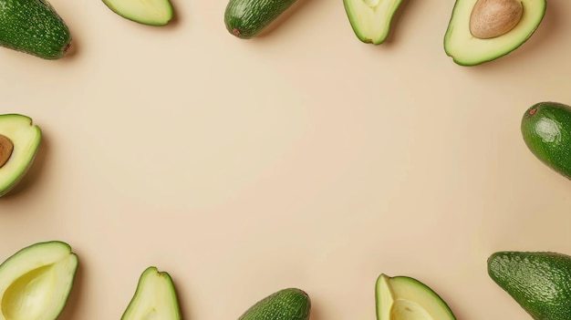 Фото Зрелое авокадо, окруженное кусочками авокада