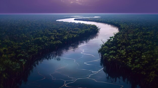 Фото Река течет через тропический лес.