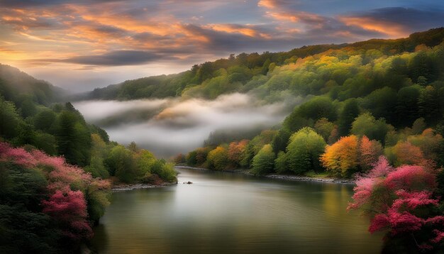 Фото Река с лесом и облачным небом