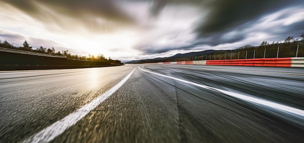 写真 赤いフェンスを背景にした道路