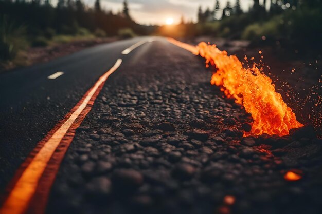 Фото Дорога с горящими пламенами.