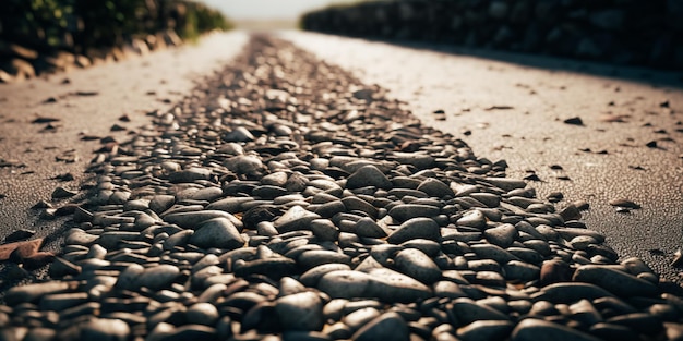 Фото Дорога с камнями и дорога на заднем плане
