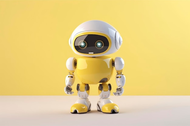 Фото Робот, стоящий на столе с желтым фоном.