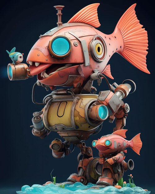 Фото Робот с рыбой на голове