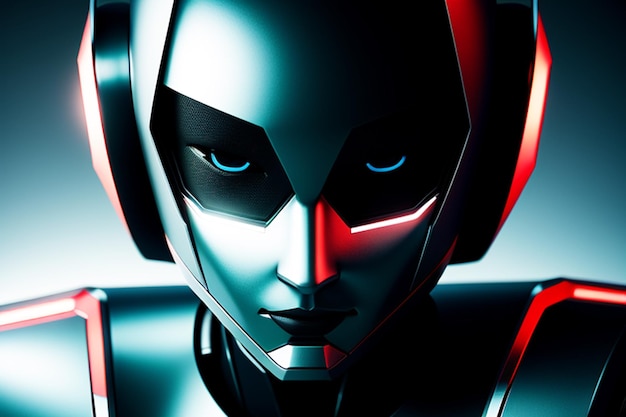 写真 青い目と赤い背景を持つロボット