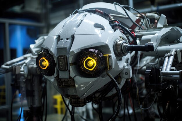 Фото Роботизированный глаз гуманоидного робота в технологической исследовательской лаборатории