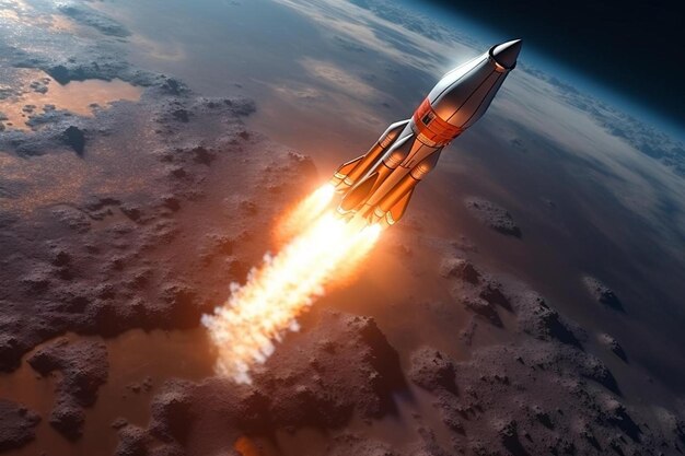 Фото Ракета, летящая над землей