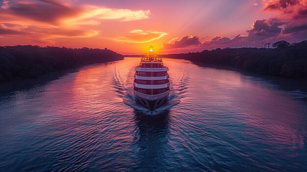 写真 曲がりくねった壁紙に沿ってロマンチックな夕暮れクルーズ