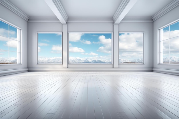 写真 大きな窓と空と雲のあるお部屋。