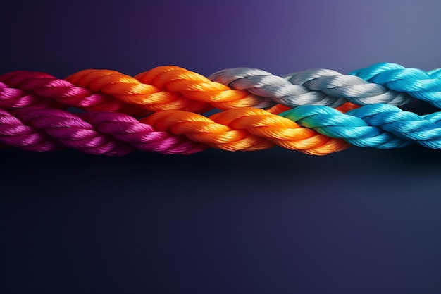 写真 多様性と団結を象徴する大胆な色で絡み合ったロープ