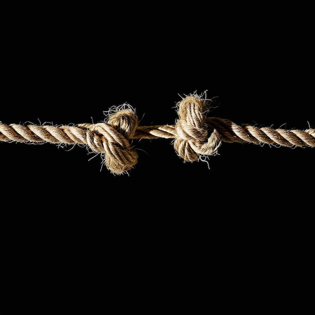 写真 その上に結び目がついたロープとその上に結び目という言葉が書かれたロープ