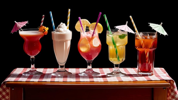 Фото a row of colorful drinks