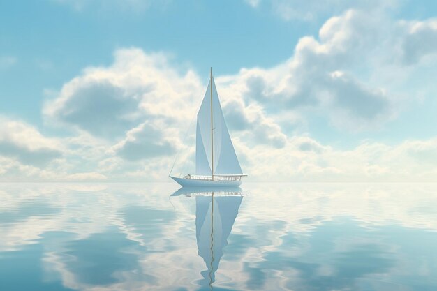 写真 雲を背景に水に浮かぶ帆船。