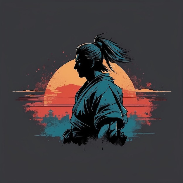 Фото Дизайн футболки самурая генеративный ии