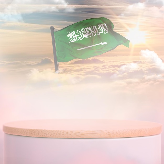 사진 saudi_arabia 깃발 연단 구름 하늘 배경