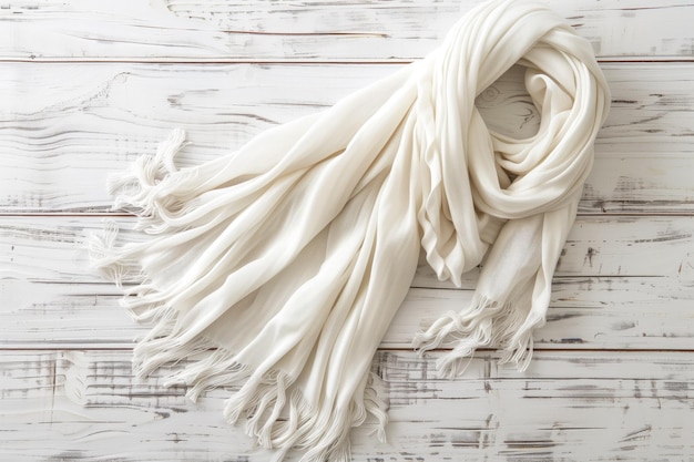 写真 スカーフは木製の背景に白い布で包まれています