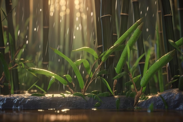 Фото Сцена из джунглей на фоне бамбукового леса