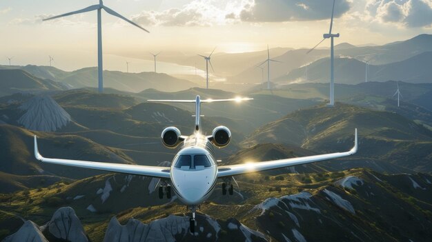 写真 バイオ燃料で動くプライベートジェット機が風力タービンを搭載して美しい風景を眺めている - ライブドアニュース
