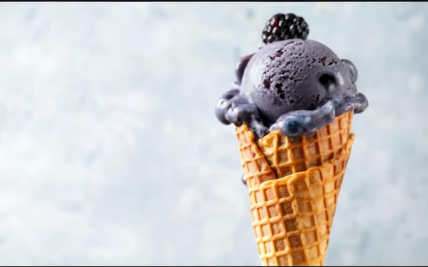 Фото Кусочек вкусного мороженого из голубой ягоды копирует пространство для вашего текста