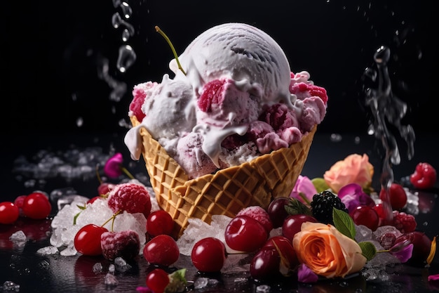 写真 アイスクリーム 1スクープミルククリーム砂糖と香料から作られています