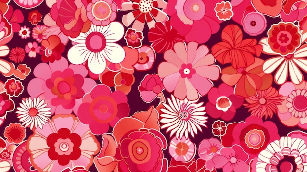 写真 ピンクと赤の花のシームレスなモダンな背景パターン