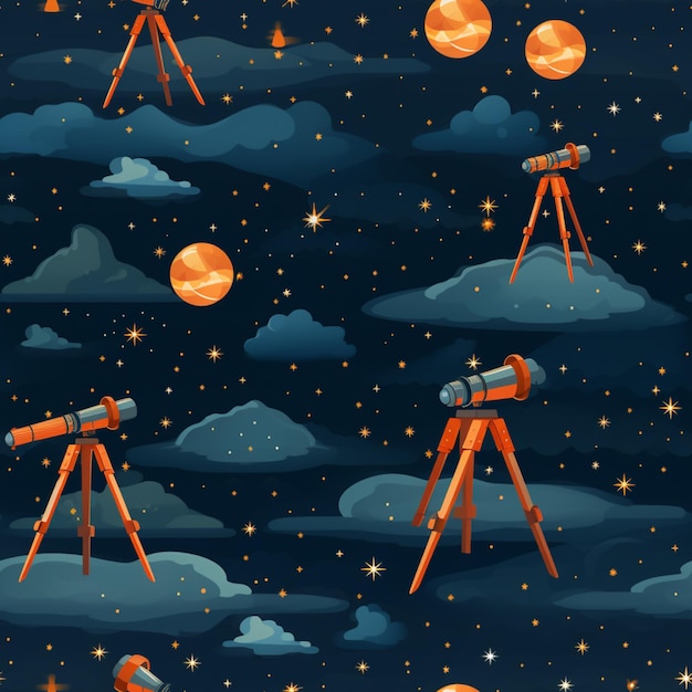 Фото Беспрепятственный рисунок телескопа и телескопа стоят в небе генеративный ai