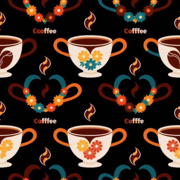 写真 コーヒーとコーヒーに関連するもののシームレスなパターン