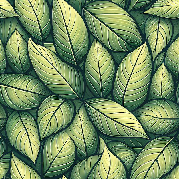 Фото Бесшовный фон из зеленых листьев в случайном порядке