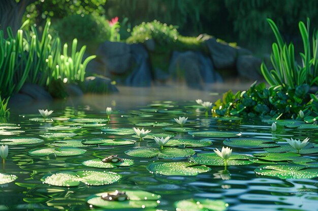 写真 <unk>やカエルが生息する やかな池