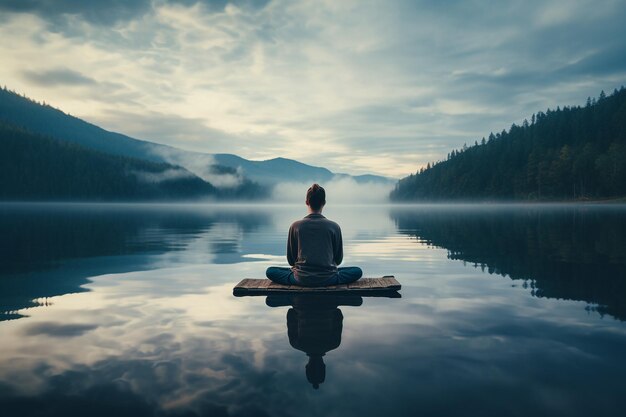 Фото Безмятежный закатный день, проведенный за практикой осознанности и медитации