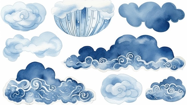 사진 구름과 지구본이 있는 파란 구름 세트.