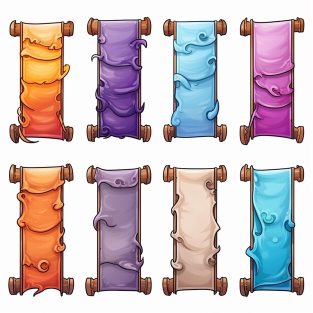 Фото Набор цветных полотенцев мультфильма, висящих на деревянной стойке
