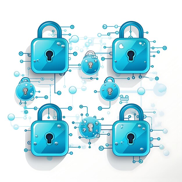Фото Набор блокировки кибербезопасности форма цифрового кода брандмауэра рамка синий дизайн предметов креативный клипарт